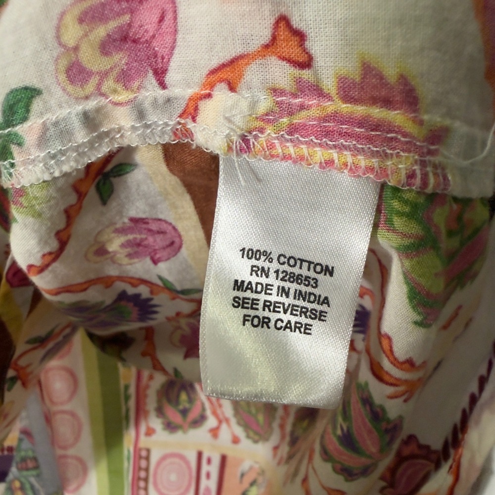 Calypso St. Barth Floral Patchwork Button Down Shirt Women's 2X Cotton Boho - Picture 4 of 7